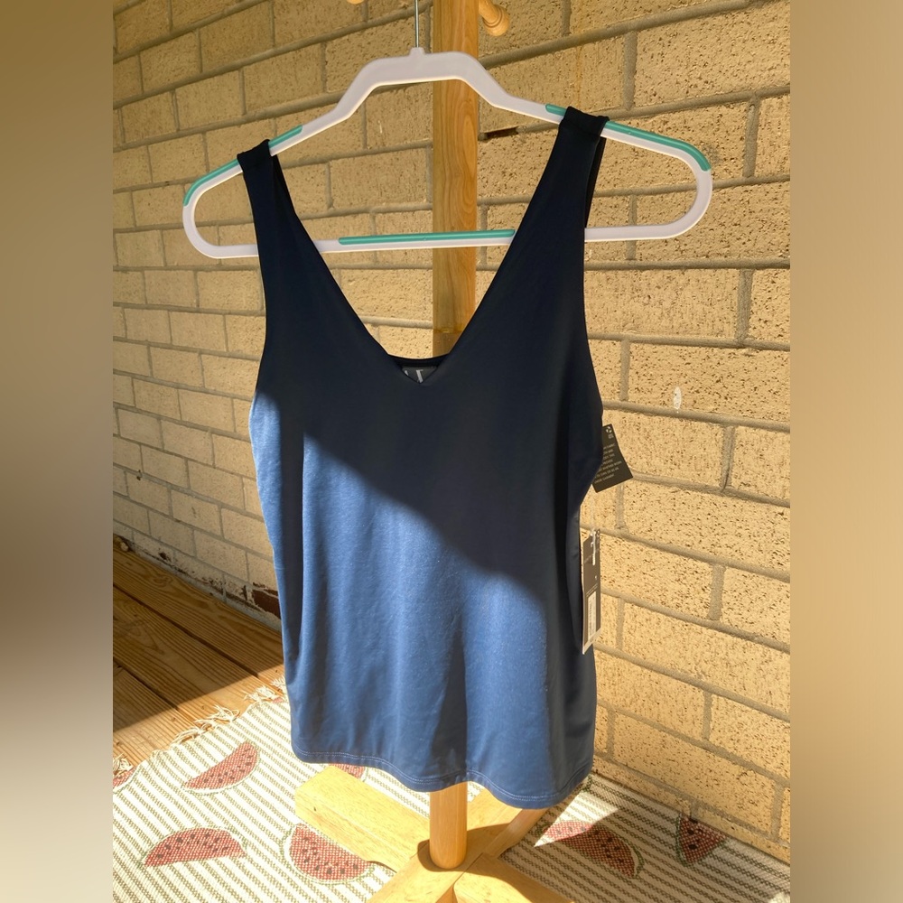 Worthington Ultra Smoothing Shaping Layering Navy Petrol Blue V Neck Tank Top - Picture 3 of 13